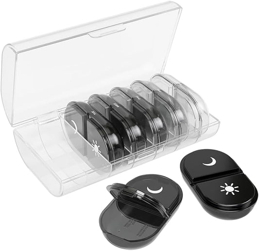 EZY DOSE Weekly (7-Day) Daily Individual AM/PM Pill Organizer with Case, Portable Medication Dispenser, Travel-Friendly Durable Pill Container, 2X Day Compartments for Vitamins and Supplements, Black