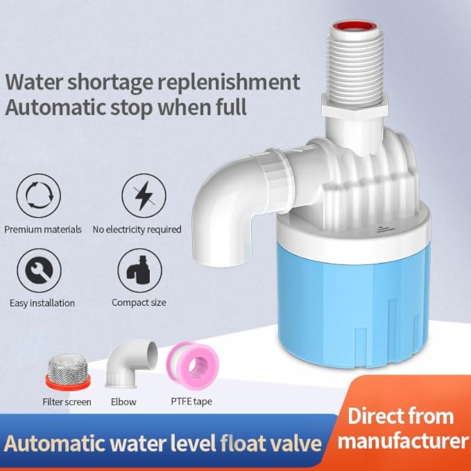 1 Pack 3/4 Float Valve for Water Tank,Aquapulse Water Float Automatic Water Level Control Aqua Pluse Trough Blue Plastic Float Valve Switch for Pool,Pond,Livestock(Top inner)