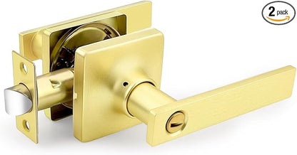 GOBEKOR 2 Pack Gold Door Handles Interior,Heavy Duty Privacy Door Levers with Lock,Sleek Round Interior Door Handles for Bedroom and Bathroom with No Key
