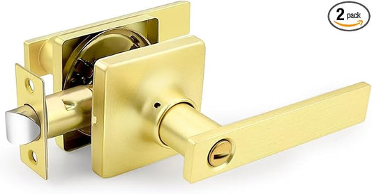 GOBEKOR 2 Pack Gold Door Handles Interior,Heavy Duty Privacy Door Levers with Lock,Sleek Round Interior Door Handles for Bedroom and Bathroom with No Key