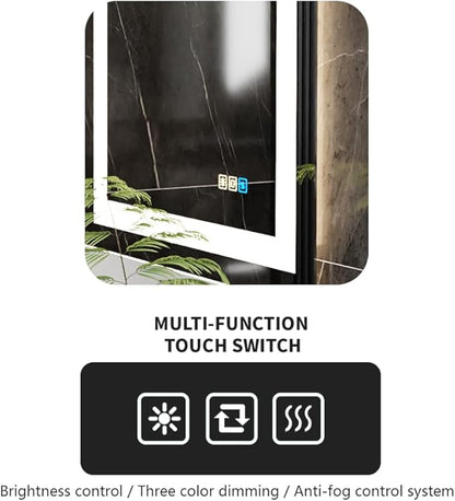 20 * 28inches LED Mirror, Smart Bathroom Mirror with Lights, Anti-Fog, Tempered Glass, 3 Colors Dimmable, Front and Backlit, CRI 90+, Wall Mounted, Memory