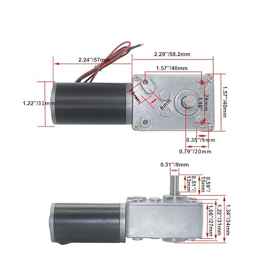 BRINGSMART 24V 40rpm DC Worm Gear Motor 40kg.cm Self-Locking Reversed Mini Turbine Geared Motor for DIY Robot Rotating Table Door Lock Curtain Machine (24V 40rpm)