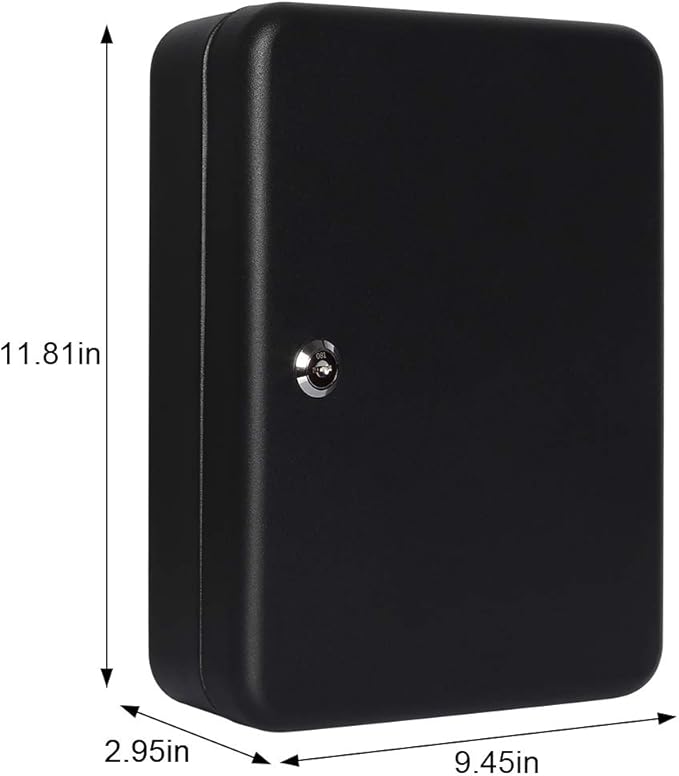 Jssmst Key Lock Box Wall Mount Security Key Storage Box, Locking Key Cabinet Wall Mount with 48 Key Hooks & Tags Key Labels, 11.81 x 9.45 x 2.95 inches, Black Matt