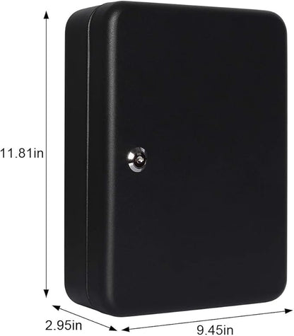 Jssmst Key Lock Box Wall Mount Security Key Storage Box, Locking Key Cabinet Wall Mount with 48 Key Hooks & Tags Key Labels, 11.81 x 9.45 x 2.95 inches, Black Matt