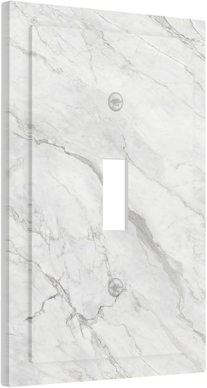 Decorative Light Switch Cover Marble Granite White And Grey 1 Gang Single Toggle Decorator Outlet Wall Plate Device Electrical Faceplate Switchplates for Home Bedroom Decor