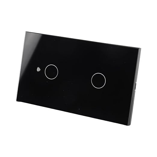 aqxreight WiFi Touch Panel 2 Gang Light Switch for Home with Remote Control and Voice Compatibility in Black