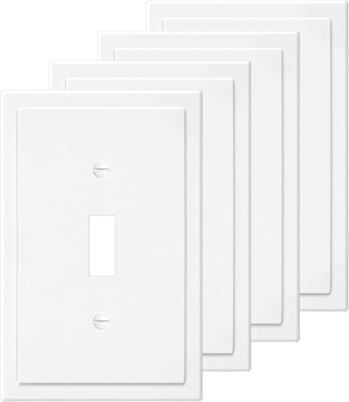 1-Gang Modern Edge Decorative Wall Plate Cover Switch Outlet Single Toggle Electrical Faceplate for Light Switches, Smart Switch, GFCI, Dimmers, Receptacle, USB Outlet (4 Pack, Single Toggle)