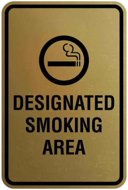 Signs ByLITA Portrait Round Designated Smoking Area Sign with Adhesive Tape, Mounts On Any Surface, Weather Resistant, Indoor/Outdoor Use (Brushed Gold) - Small
