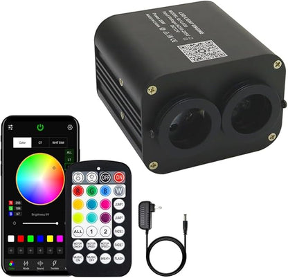 AZIMOM Dual Color 20W Fiber Optic Light Source RGBW Light Box Engine Diver Bluetooth/RF Remote Control Music Sensor Mode for Car/Home Star Ceiling Effect Decoration