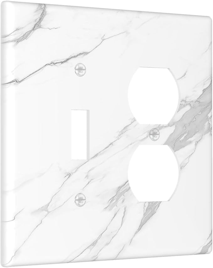 Wallplates Modern White Gray Marble 1 Toggle 1 Duplex Switch Plate Electrical GFCI Faceplate Decorative Light Switch Covers for living Room Bathroom Decor