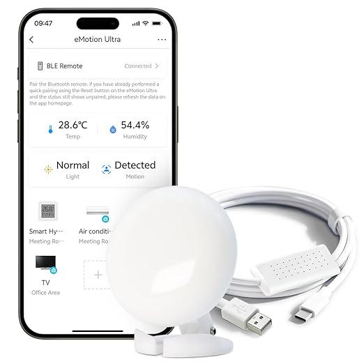 eMotion Ultra 60GHz mmWave Radar WiFi Smart Presence Sensor, IR, Brightness, Temperature and Humidity, MQTT Home Assistant, Compatible with Alexa and Google Home