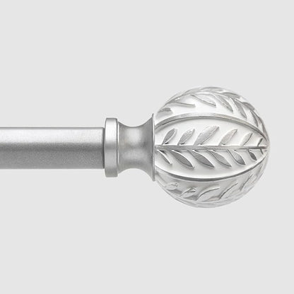 Silver Curtain Rods for Windows 72 to 144 inch,1" Adjustable Heavy Duty Window Curtain Rod Leaf Finials,Rustic Decorative Drapery Rods Set,Size:36-150''