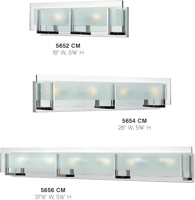 Hinkley Latitude Extra Large Six Light Bath Vanity - Modern, Inside Etched Clear Glass Panel, Bulbs Included - Chrome Finish