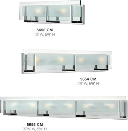 Hinkley Latitude Extra Large Six Light Bath Vanity - Modern, Inside Etched Clear Glass Panel, Bulbs Included - Chrome Finish