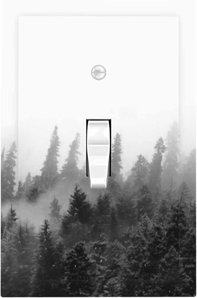 Decorative Light Switch Cover Fores Black White Landscape Misty Woods 1 Gang Single Toggle Device Electrical Faceplate Switchplates Decorator Outlet Wall Plate For Farmhouse Cabin Decor