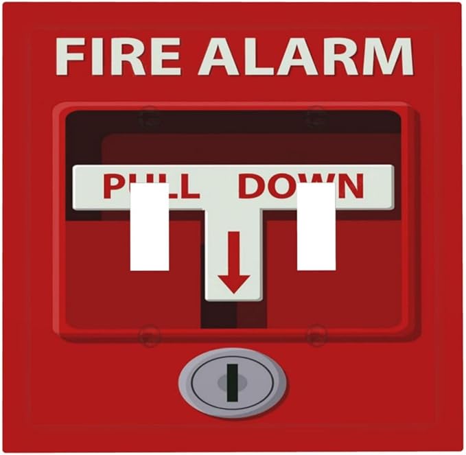 Decorative Light Switch Plate Covers Red Fire Alarm Novelty 2 Gang Wall Plate Double Toggle Switch Cover Plate Electric Dual Device Electrical Faceplate for Bedroom Office Bathroom Decor