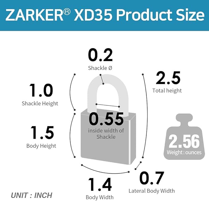 XD35 Combination Lock, 3-Digit Padlock for School Gym Sports LockerLock, Fence, Toolbox, Case, Hasp Storage (1-Pack, Gray)