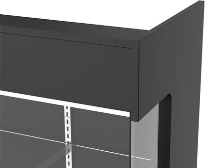 72" W x 22" D x 42" H - Ledgetop Checkout Counter with Glass Showcase View Front, Black Wooden Cash Register Stand with Showcase,Retail Glass Display Cabinet Counter