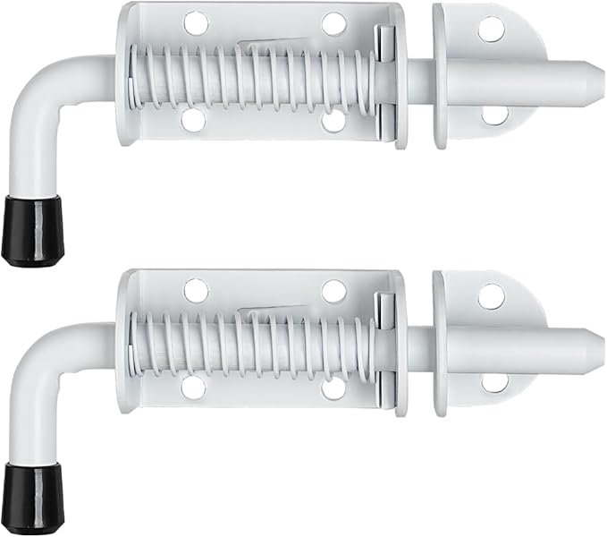 JQK Spring Loaded Latch Pin, 304 Stainless Steel Barrel Bolt Thickened 2mm Door Lock, 5 Inch Matte White Finished(2 Pack), HSB300-WH-P2