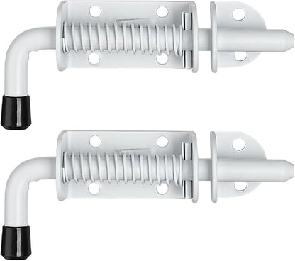 JQK Spring Loaded Latch Pin, 304 Stainless Steel Barrel Bolt Thickened 2mm Door Lock, 5 Inch Matte White Finished(2 Pack), HSB300-WH-P2
