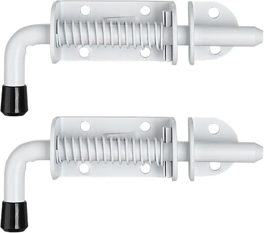 JQK Spring Loaded Latch Pin, 304 Stainless Steel Barrel Bolt Thickened 2mm Door Lock, 5 Inch Matte White Finished(2 Pack), HSB300-WH-P2
