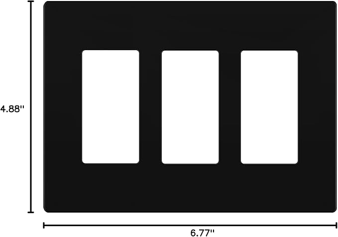 LIDER Matte Finish Triple Decorator Switch Cover, Screwless Wall Plate, Mid-Size 3-Gang 4.88" x 6.77", Polycarbonate Thermoplastic, UL Listed, LSWP-33M-BK, Black