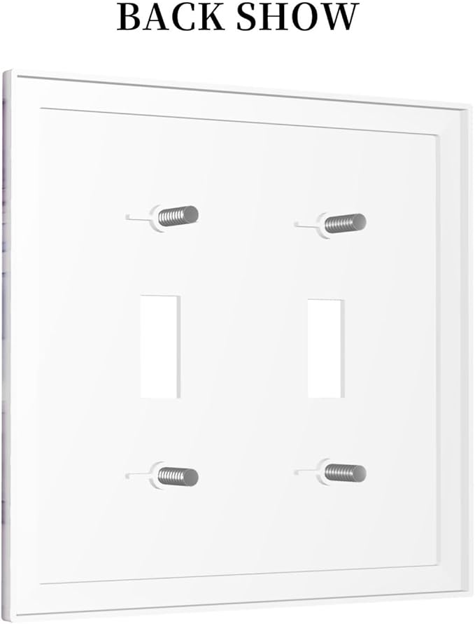 Decorative Switch Plates Purple Marbling Golden Line 2 Gang Double Toggle Outlet Light Switch Cover Wall Plate Electrical Faceplate for living Room Bathroom Decor