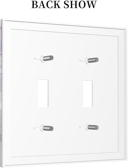 Decorative Switch Plates Purple Marbling Golden Line 2 Gang Double Toggle Outlet Light Switch Cover Wall Plate Electrical Faceplate for living Room Bathroom Decor