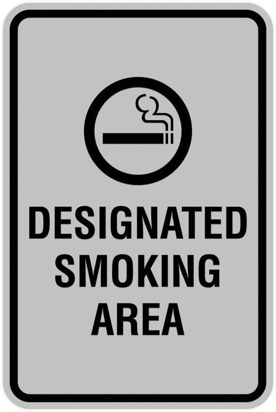 Signs ByLITA Portrait Round Designated Smoking Area Sign with Adhesive Tape, Mounts On Any Surface, Weather Resistant, Indoor/Outdoor Use (Lt Gray) - Small 2 Pack