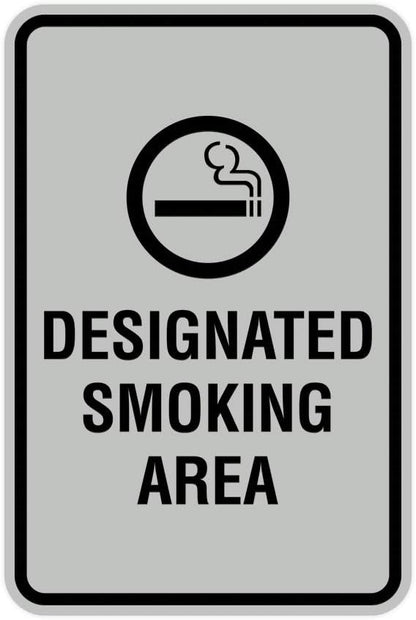 Signs ByLITA Portrait Round Designated Smoking Area Sign with Adhesive Tape, Mounts On Any Surface, Weather Resistant, Indoor/Outdoor Use (Lt Gray) - Small 2 Pack