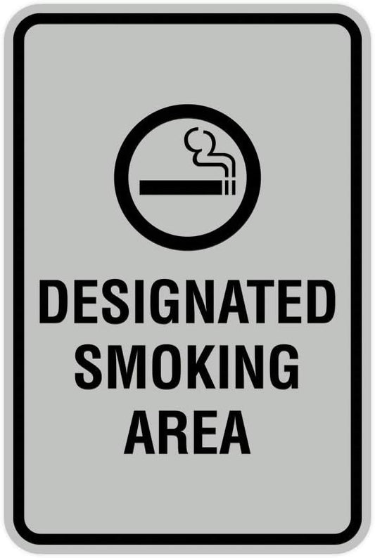 Signs ByLITA Portrait Round Designated Smoking Area Sign with Adhesive Tape, Mounts On Any Surface, Weather Resistant, Indoor/Outdoor Use (Lt Gray) - Small