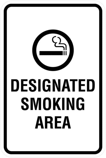 Signs ByLITA Portrait Round Designated Smoking Area Sign with Adhesive Tape, Mounts On Any Surface, Weather Resistant, Indoor/Outdoor Use (White) - Medium 2 Pack