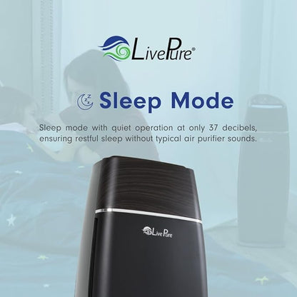 LivePure LP260TH-B Sierra Series True HEPA Digital Tall Tower Air Purifier for Home Captures Allergens, Smoke, Pollen, Mold, Dust Mites, Pet Hair, Energy Star Certified, Mahogany/Black