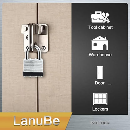 LanuBe Lock Laminated keyed padlock1-9/16 inch, keyed Alike Locks, Normal Shackle,Marked Black Plastic Hoop, Pack of 120