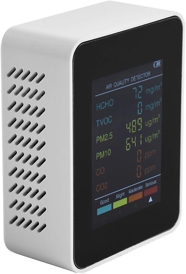 6 in 1 Air Quality Monitor PM2.5 PM10 HCHO Formaldehyde Detector Temperature Humidity Meter with Color Display Portable Indoor Air Tester