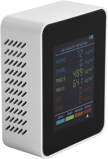 6 in 1 Air Quality Monitor PM2.5 PM10 HCHO Formaldehyde Detector Temperature Humidity Meter with Color Display Portable Indoor Air Tester