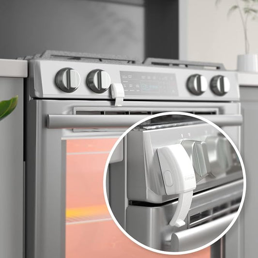 EUDEMON 1 Pack Oven Front Lock,Childproof Oven Door Lock, Easy to Install & Use Durable and Heat-Resistant Material no Tools Need or Drill(White)