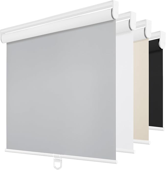 ChrisDowa Cordless Blackout Roller Shades for Windows, Thermal Insulated UV Protection Pull Down Shades, Total Blackout Window Blinds for Home, Office, Bedroom, Door (22" W x 72" H, Grey)
