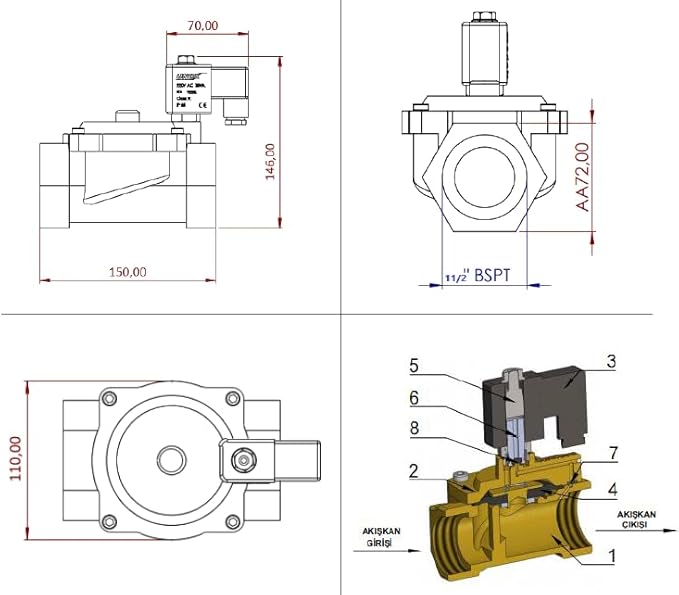 UNOX 1 1/2" NPT Solenoid Valve 110V AC, Brass Control Valve Normally Closed - 7-232 PSI Multi-Purpose Reliable Control Valve for Water, Air, and Gas - Solenoid Valves