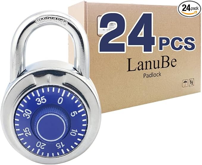 LanuBe Standard Dial Combination Lock, 2 in. Wide, with Different Combinations, Blue Turnplate, Pack of 24; Lock for School, Employee, Gym Sports Locker, Case, Toolbox and so on
