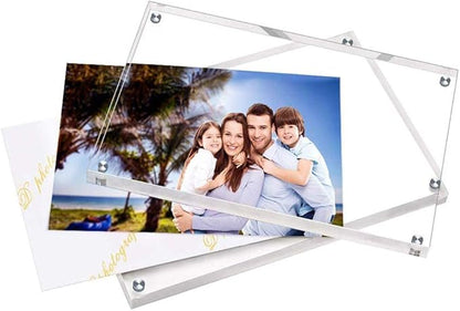 HELPLEX 5 Pack 4x4 Acrylic Picture Frames, 20mm Thicker Frameless Clear Frame Double Sided Magnetic Frame, Free Standing Desktop Display Stand Acrylic Frames