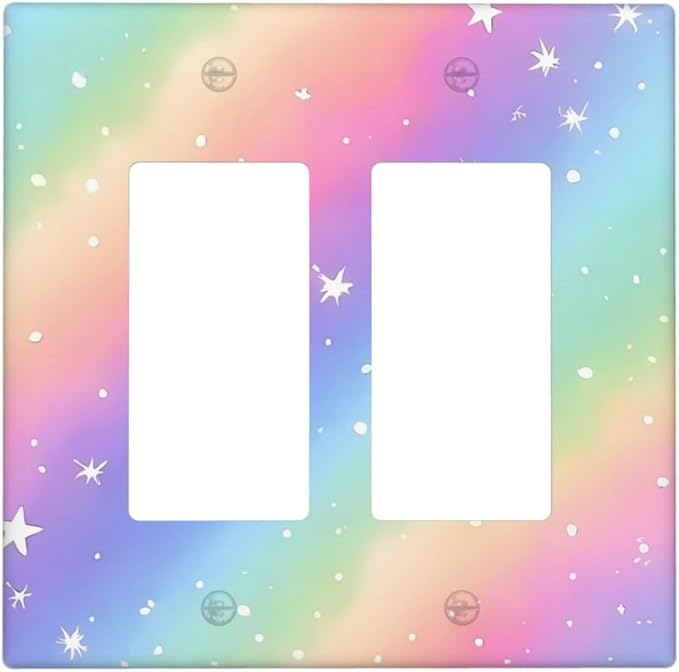 Decorative Outlet Covers Pink Blue Purple Iridescent Rainbow 2 Gang Light Switch Cover Plate Double Rocker Wall Plates for Electrical Outlets Switch Plate Covers for Bedroom Home Decor