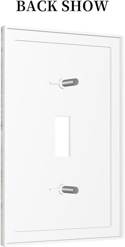 Decorative Light Switch Cover Rustic Vintage White Wood Grain 1 Gang Single Toggle Device Electrical Faceplate Switchplates Decorator Outlet Wall Plate for Farmhouse Home Decor
