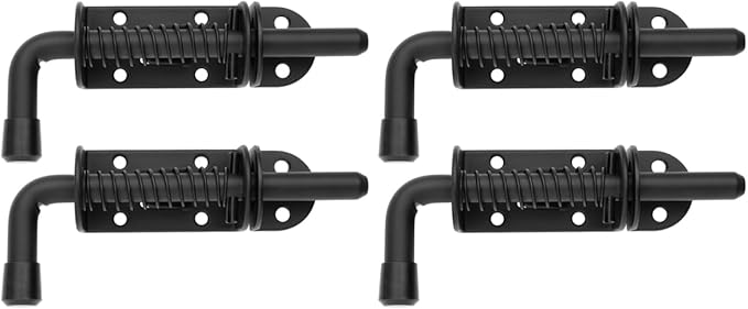 JQK Spring Loaded Latch Pin, 304 Stainless Steel Barrel Bolt Thickened 2mm Door Lock, 5 Inch Black (4 Pack), HSB300-BK-P4
