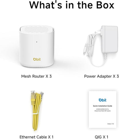 DBIT AX3000 WiFi 6 Mesh Wi-Fi System | 6,500 Sq Ft Coverage & 150 Devices | Dual-Band, Seamless Roaming, Parental Controls | Replaces Wireless Router and Extender | 2 Gigabit Ports Per Unit (3-Pack)