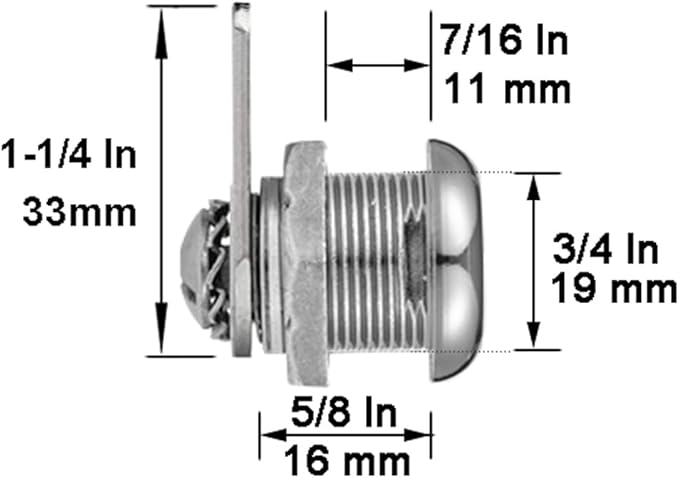 Cabinet Cam Locks Keyed Alike, 5/8” Cylinder Cam Locks for Tool Box RV Compartment Mailbox Vending Machine Drawer File Cabinet, Fits 3/8” Max Panel Thickness, Chrome Finish with 3 Cams and 2 Keys