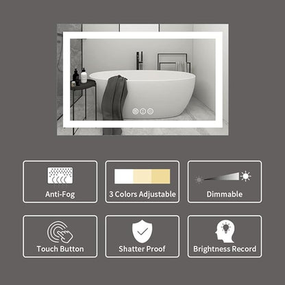 Amorho LED Bathroom Mirror 40"X32" with Front and Backlit, Stepless Dimmable Wall Mirrors with Anti-Fog, Shatter-Proof, Memory, 3 Colors, Double LED Vanity Mirror (Horizontal/Vertical)