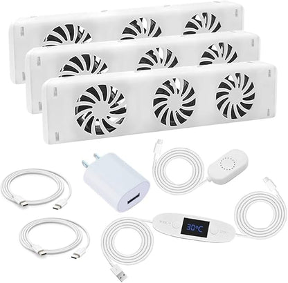 Smart Radiator Fan Heater with 3 Quiet Cooling Fans, Automatic Thermostat Control, Energy-Efficient Warm Air Circulation, Compatible with 50-120cm Radiators, Temperature Display(EXTENSION KIT)
