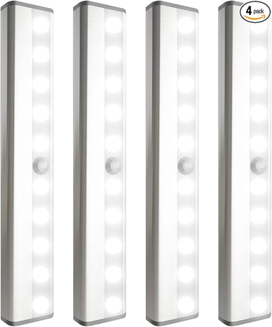 4 Pack LED Motion Sensor Lights, 10 LED Closet Battery Operated Lights, Stick-On Anywhere Magnetic Night Light Bar, Led Safe Light Indoor for Closet Stairs Wardrobe