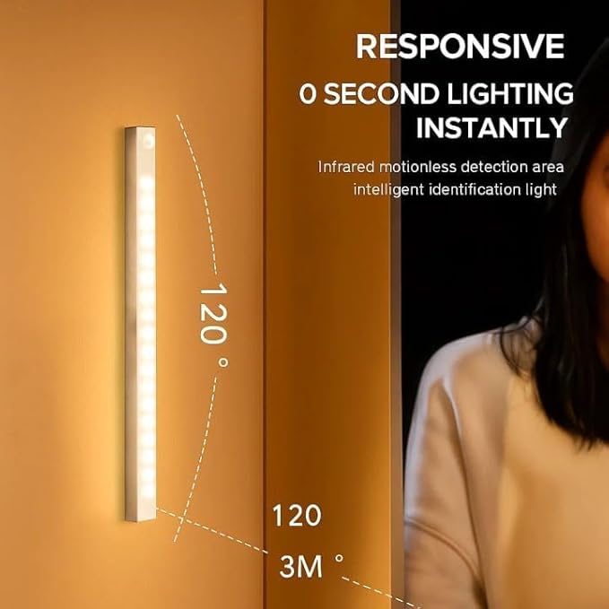 Punch-Free Smart Sensor Magnetic Rechargeable Led Lights, Sensor Magnetic Rechargeable Led Lights, Under Cabinet Lights, for Stairs,Wardrobe,Cabinet (White Light, 30cm/11.8in)